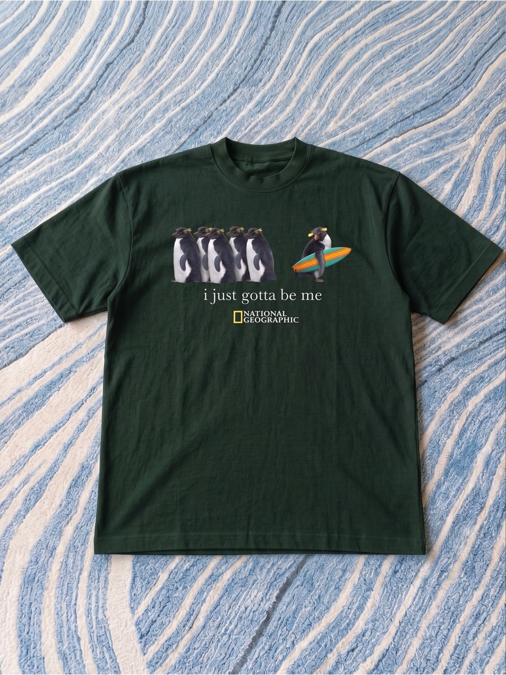 National Geographic I Just Gotta Be Me Surfing Penguin Green Graphic T-Shirt